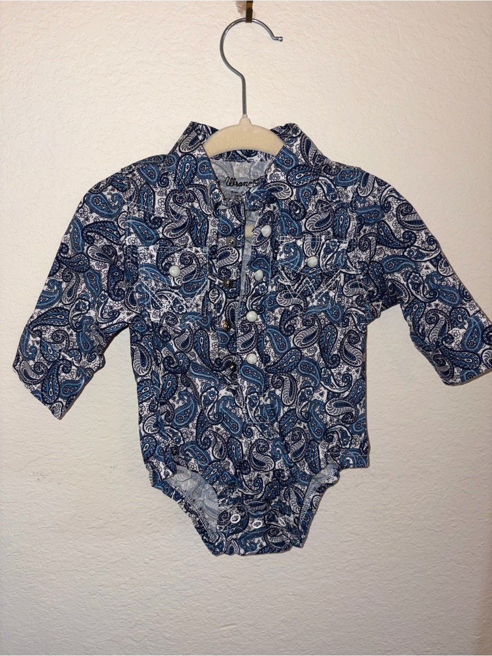 Wrangler Blue Paisley Button-Down Baby One-Piece